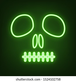 Death skull sign. Green neon icon in the dark. Blurred lightening. Illustration.