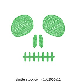 Death skull sign. Green scribble Icon with solid contour on white background. Illustration.