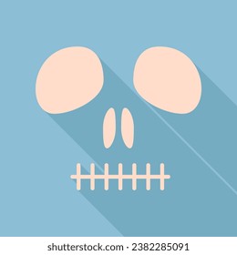 Death skull sign. Unbleached silk Icon with very long shadow at dark sky blue background. Illustration.