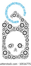 Death Skull Tag composition of mechanical wheels. Vector gear components are composed into death skull tag collage.