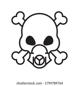 máscara de la calavera de muerte con la máscara de los huesos estilo de línea cruzada icono de diseño de ilustración