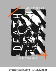 death slogan with skull in stripe shadow illustration