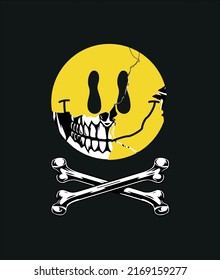 Death Smile with black background, skull trippy design, free vector