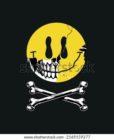Death Smile with black background, skull trippy design, free vector