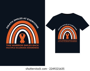 Muerte sonríe a todos Este guerrero sonríe a la espalda de múltiples esclerosis Ilustraciones de concientización para el diseño de camisetas listas para imprimir
