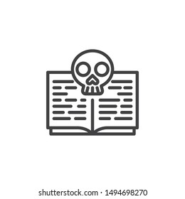 Death spell book book line icon. linear style sign for mobile concept and web design. Halloween book with skull outline vector icon. Symbol, logo illustration. Vector graphics