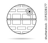 Death star icon with shadow, mobile space station symbol, circle galaxy planet vector illustration .