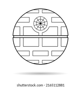 Death star icon with shadow, mobile space station symbol, circle galaxy planet vector illustration .