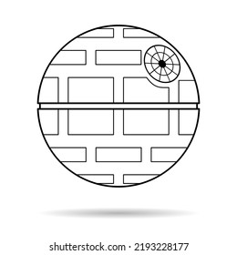 Death star icon with shadow, mobile space station symbol, circle galaxy planet vector illustration .