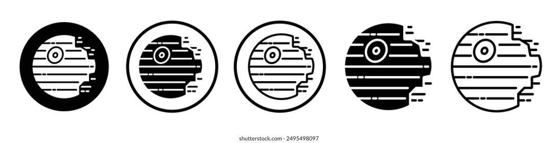 Death star vector icon set in black and white color.