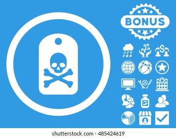 Death Sticker icon with bonus images. Vector illustration style is flat iconic symbols, white color, blue background.