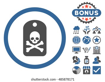 Death Sticker icon with bonus pictures. Vector illustration style is flat iconic bicolor symbols, cobalt and gray colors, white background.