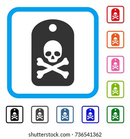 Death Sticker icon. Flat gray pictogram symbol inside a light blue rounded rectangular frame. Black, gray, green, blue, red, orange color variants of Death Sticker vector. Designed for web and app UI.