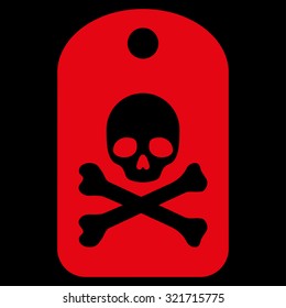 Death Sticker vector icon. Style is flat symbol, red color, rounded angles, black background.