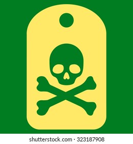 Death Sticker vector icon. Style is flat symbol, yellow color, rounded angles, green background.