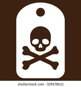 Death Sticker vector icon. Style is flat symbol, white color, rounded angles, brown background.