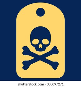 Death Sticker vector icon. Style is flat symbol, yellow color, rounded angles, blue background.