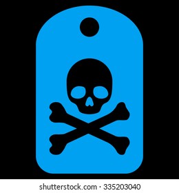 Death Sticker vector icon. Style is flat symbol, blue color, rounded angles, black background.