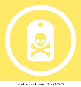 Death Sticker vector icon. Style is flat rounded symbol, white color, rounded angles, yellow background.