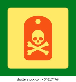Death Sticker vector icon. Style is flat rounded square button, orange and yellow colors, green background.