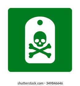 Death Sticker vector icon. Style is flat rounded square button, white and green colors, white background.