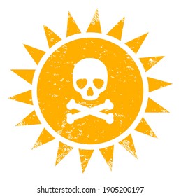 Death sun radiation icon with scratched effect. Isolated vector death sun radiation icon image with scratched rubber texture on a white background.