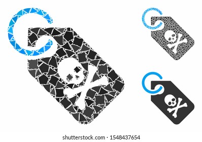 Death tag composition of tremulant items in variable sizes and color tints, based on death tag icon. Vector ragged items are grouped into collage. Death tag icons collage with dotted pattern.