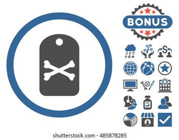 Death Tag icon with bonus elements. Vector illustration style is flat iconic bicolor symbols, cobalt and gray colors, white background.