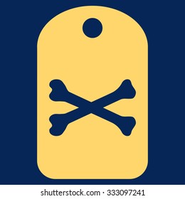 Death Tag vector icon. Style is flat symbol, yellow color, rounded angles, blue background.