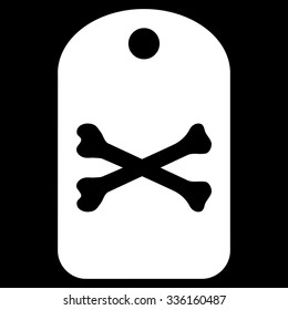 Death Tag vector icon. Style is flat symbol, white color, rounded angles, black background.