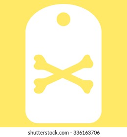 Death Tag vector icon. Style is flat symbol, white color, rounded angles, yellow background.