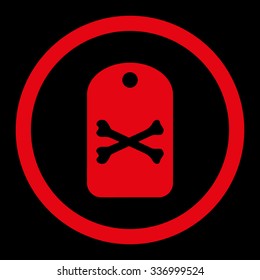 Death Tag vector icon. Style is flat rounded symbol, red color, rounded angles, black background.