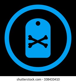Death Tag vector icon. Style is flat rounded symbol, blue color, rounded angles, black background.