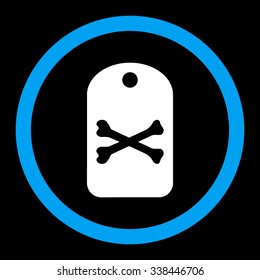 Death Tag vector icon. Style is bicolor flat rounded symbol, blue and white colors, rounded angles, black background.