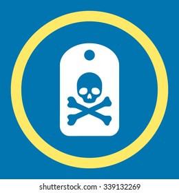 Death Tag vector icon. Style is bicolor flat rounded symbol, yellow and white colors, rounded angles, blue background.