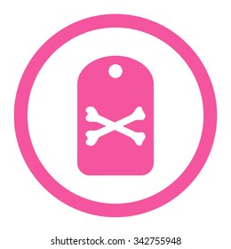 Death Tag vector icon. Style is flat rounded symbol, pink color, rounded angles, white background.