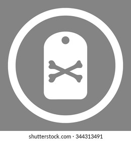 Death Tag vector icon. Style is flat rounded symbol, white color, rounded angles, gray background.