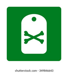 Death Tag vector icon. Style is flat rounded square button, white and green colors, white background.