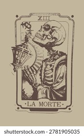 Death Tarot Card Skeleton Holding Lantern La Morte Design