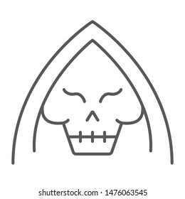 Death thin line icon, halloween and horror, reaper sign, vector graphics, a linear pattern on a white background, eps 10.