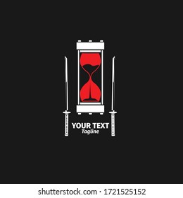 Tiempo de muerte y reloj con el logo de dos ilustraciones vectoriales samurái. uso para el diseño de tatuajes, logotipos y camisetas con estilo vintage y retro.