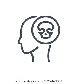 Death toll line icon. Head with skull vector outline sign.