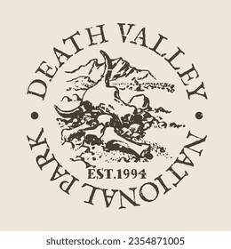 Death Valley, CA, USA Silhouette Postal Passport. Stamp Round Vector Icon. Design Travel Postmark. 