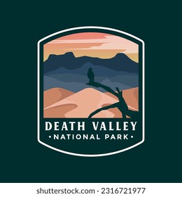 Death Valley Emblem Patch Illustrations Design with Simple Raven in Dry Wood Concept.