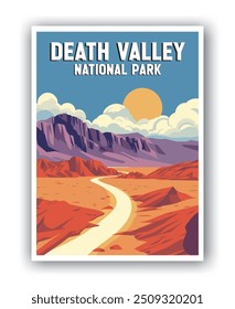 Valle de la muerte, arte de la ilustración del parque nacional. Arte de la pared del cartel del viaje. Arte vectorial minimalista