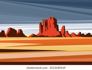 Ilustración del Parque Nacional del Valle de la Muerte. Paisaje rocoso del desierto, arte 2d del valle americano, oeste salvaje