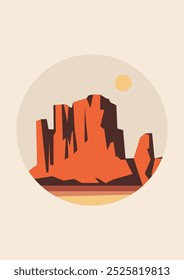 Death Valley National Park illustration. Rocky Desert landscape, american valley 2d badge art