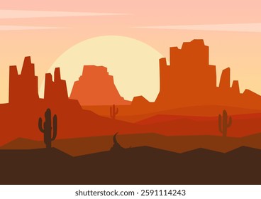 Death Valley National Park illustration. Rocky Desert landscape, american valley 2d art