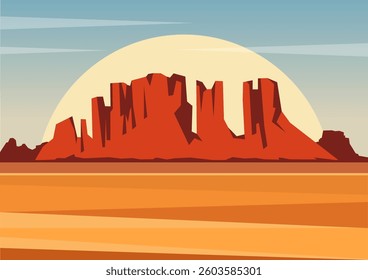 Death Valley National Park illustration. Rocky Desert landscape, american valley 2d art. Colorful wild west