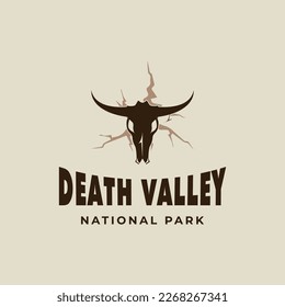 death valley national park logo vintage vector illustration template icon graphic design. bull skull sign or symbol for america tourism travel for business with retro style